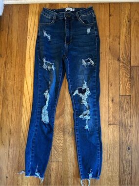 Rue21 Medium-Dark Blue Ripped Skinny Jeans